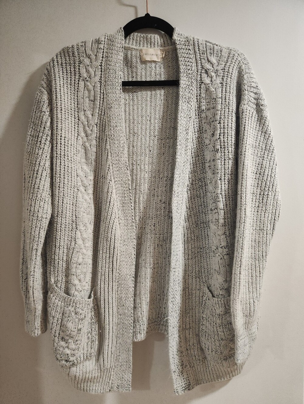 Dreamers Light Gray Open-Front Cable Knit Cardigan